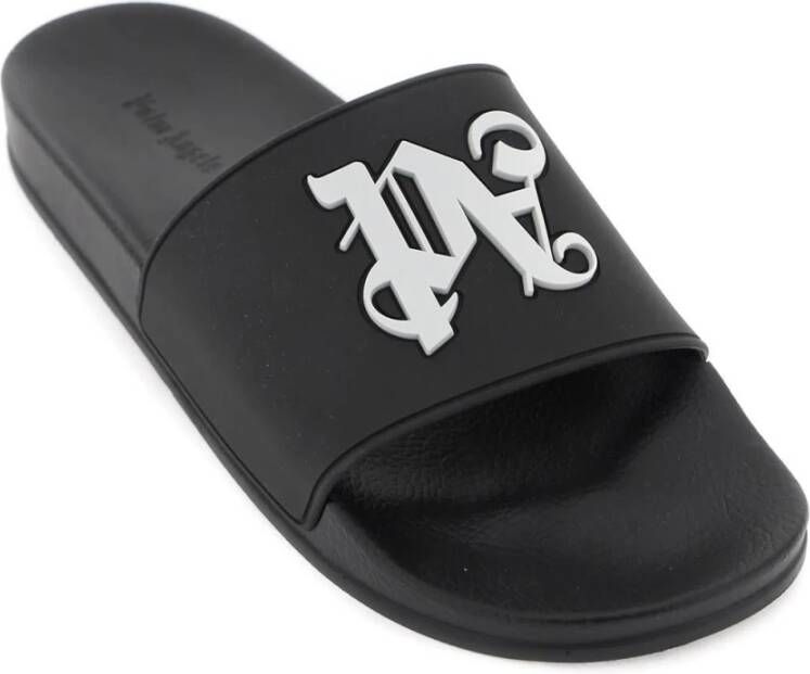 Palm Angels Zwarte Monogram Pool Slippers Black Heren - Foto 12