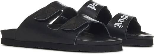 Palm Angels Zwarte Leren Sliders met Dubbele Touch Strap Zwart Dames