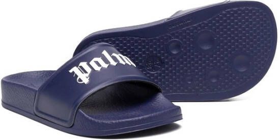 Palm Angels Kids Slippers met logoprint Blauw - Foto 3