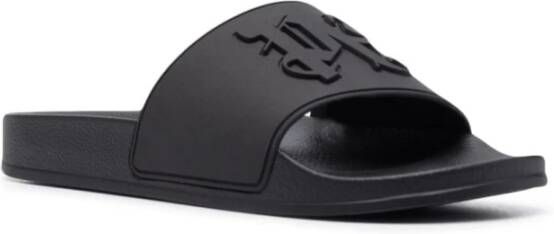 Palm Angels Zwarte Monogram-Geëmbosseerde Slippers voor Heren Zwart Heren