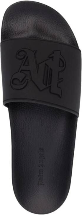 Palm Angels Zwarte Monogram-Geëmbosseerde Slippers voor Heren Zwart Heren