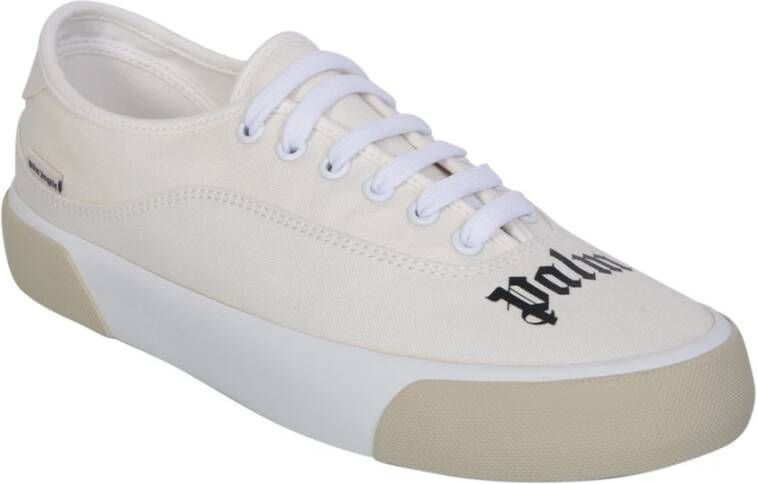 Palm Angels Crème Canvas Lage Sneakers Wit Heren