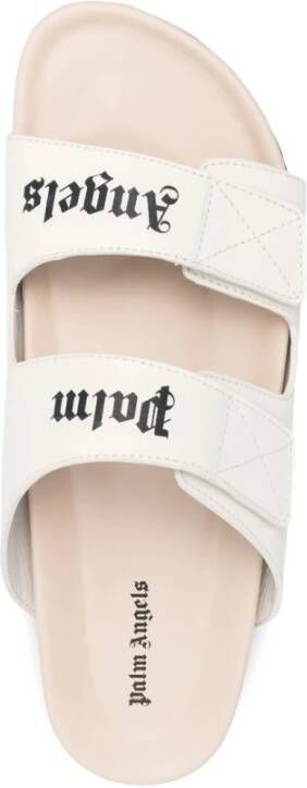 Palm Angels Witte Leren Logo Sandalen Wit Heren