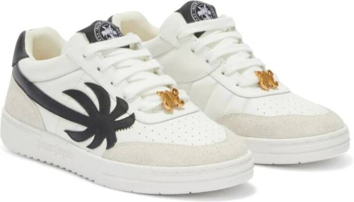 Palm Angels Witte Leren Sneakers met Logo Print White Heren