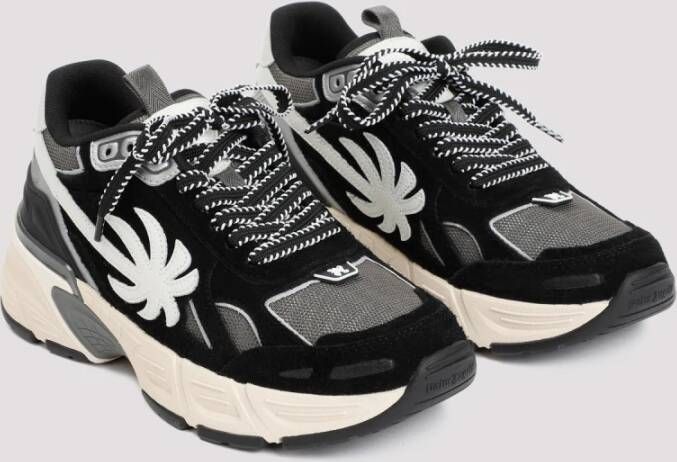 Palm Angels Zwarte Leren Runner Sneakers Black Heren