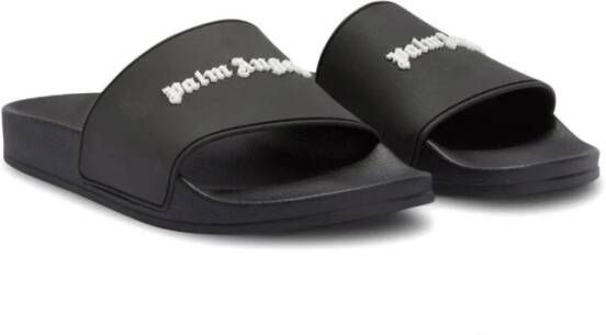 Palm Angels Zwarte rubberen zwembadsandalen met logo Black Heren