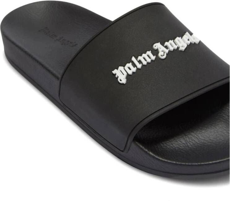 Palm Angels Zwarte rubberen zwembadsandalen met logo Black Heren