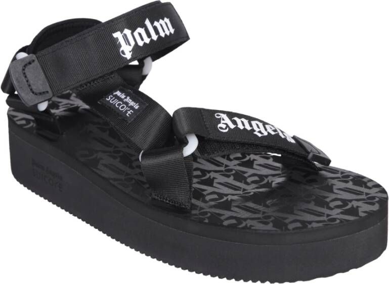Palm Angels Zwarte Sandalen met Logo Band Black Dames