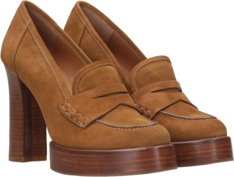 Paloma Barceló Vintage-geïnspireerde suède pumps met houten hak Bruin Dames