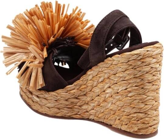 Paloma Barceló Raffia Bloem Bruine Suède Sandaal