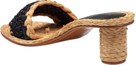 Paloma Barceló Raffia Sandaal Natuurlijk Zwart Kleur Hak