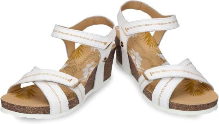 Panama Jack Witte Leren Sleehak Sandalen White Dames