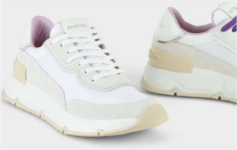 Panchic Witte Nylon Suède Sneakers met Spiegelend Leer White Dames