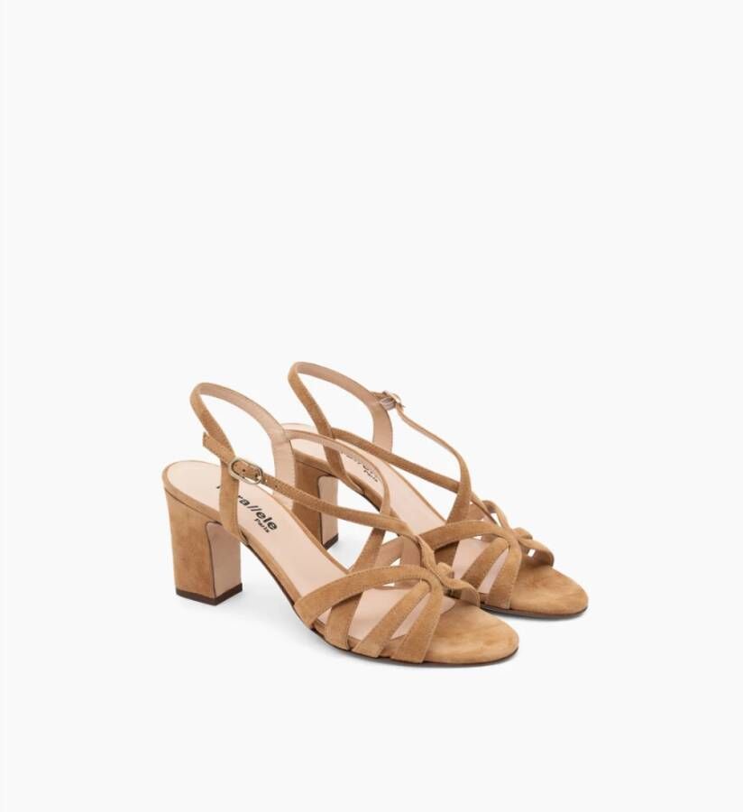 Parallele Kameel Suède Sandaal met Gevlochten Banden Brown Dames