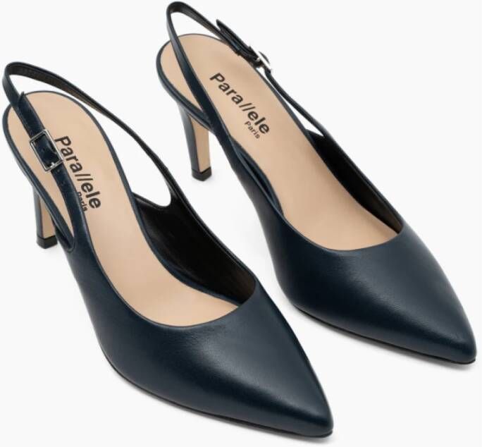 Parallele Marine Leren Slingback Hakken Blue Dames