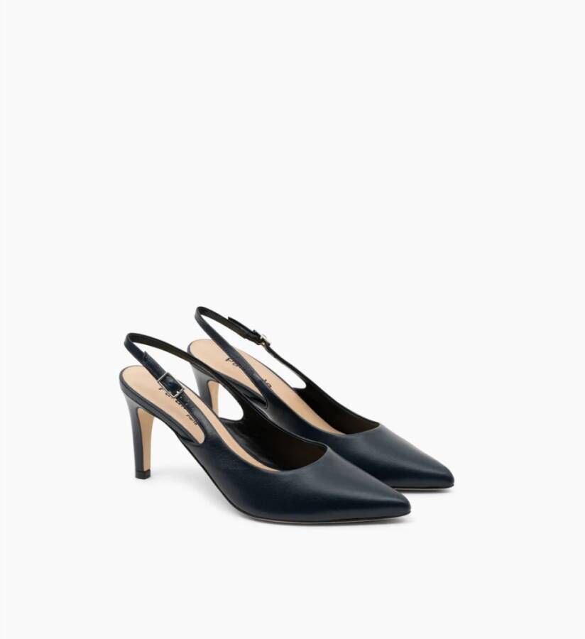 Parallele Marine Leren Slingback Hakken Blue Dames