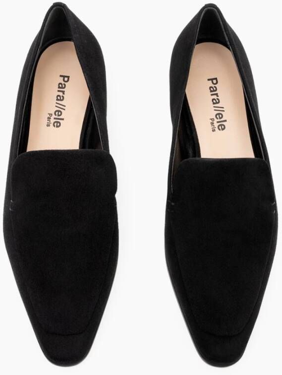 Parallele Mocassin van zwart geitenvelours