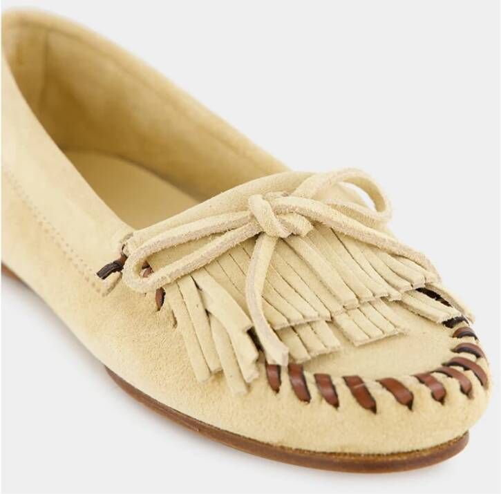 Paris Texas Ecru Suède Leren Loafers met Franje