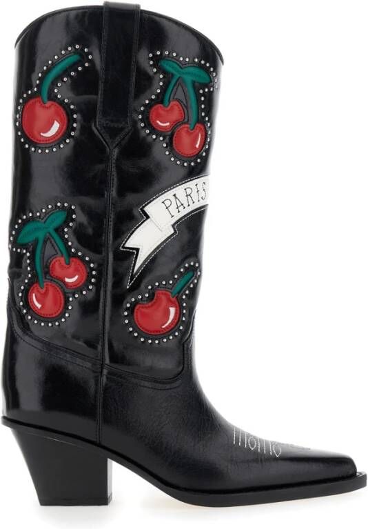 Paris Texas Kersenbloesem Zwarte Geborduurde Enkellaarsjes Multicolor Dames