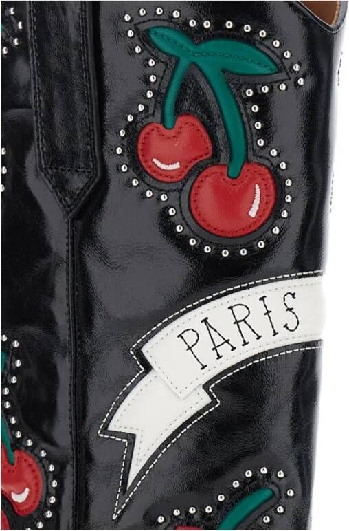 Paris Texas Kersenbloesem Zwarte Geborduurde Enkellaarsjes Multicolor Dames