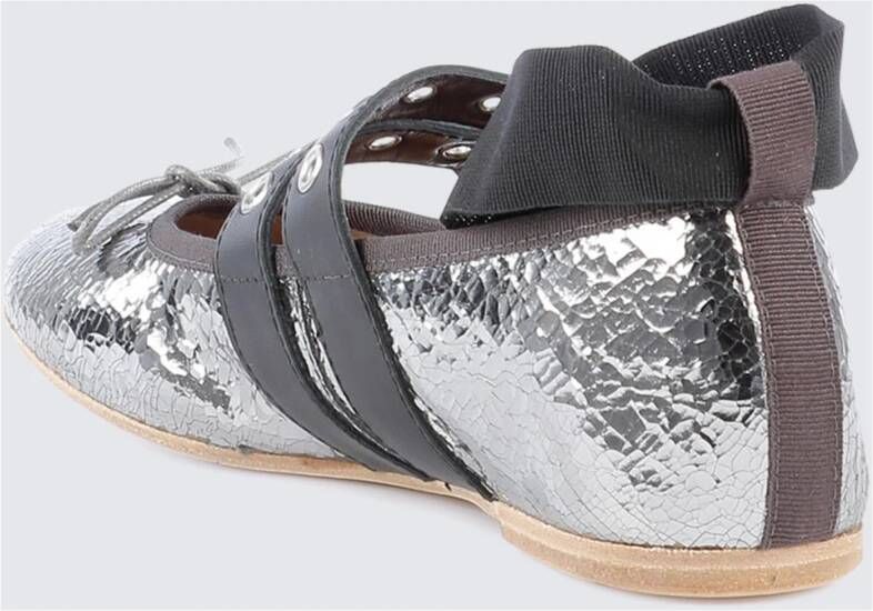 Paris Texas Metallic Leren Ballerina met Strikdetail Gray Dames