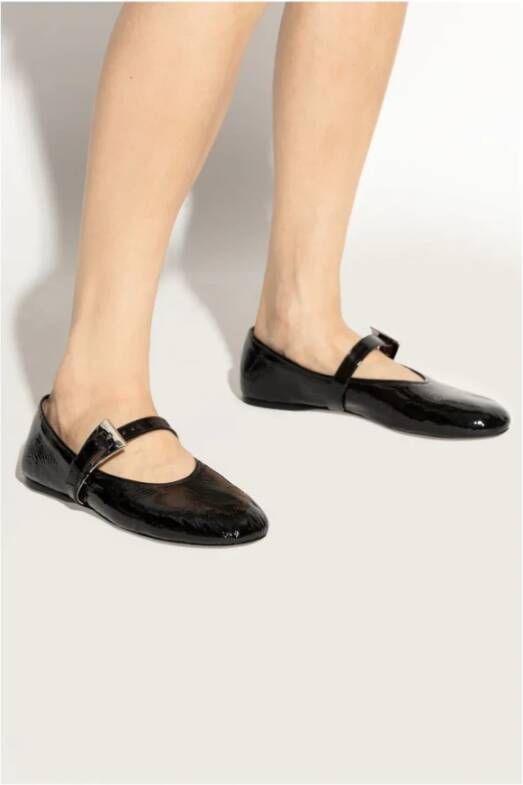 Paris Texas Zwarte leren platte schoenen met gesp Black Dames