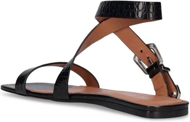 Paris Texas Zwarte Croco Platte Sandalen Vrouwen