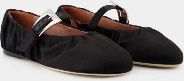 Paris Texas Zwarte Satijnen Ballerina Sveva Plisse Stijl Black Dames