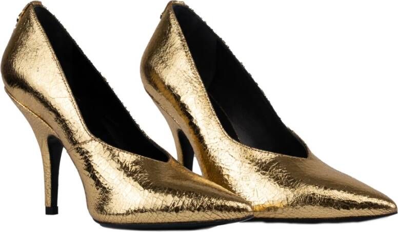 PATRIZIA PEPE Gouden Leren Rivet Platte Schoenen Yellow Dames
