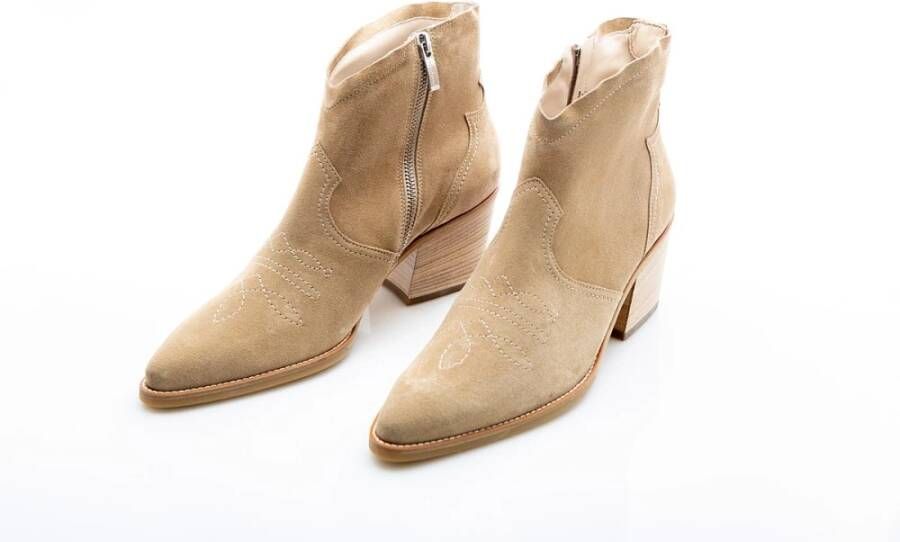 Paul Green Taupe Suede City-Western Enkellaars Beige Dames