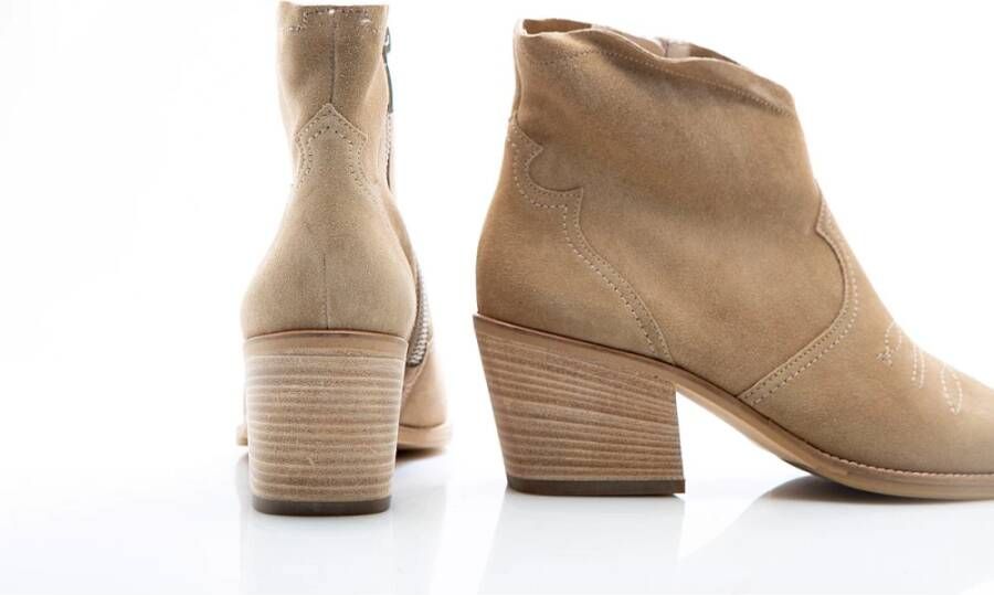 Paul Green Taupe Suede City-Western Enkellaars Beige Dames