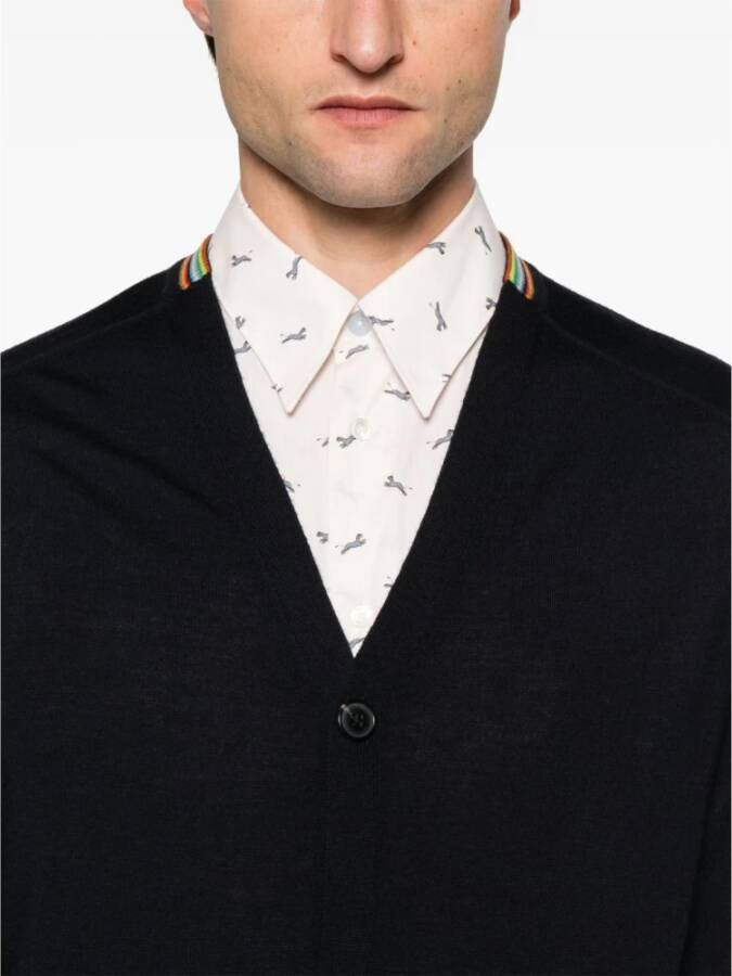 Paul Smith Blauwe V-hals Trui Geribbelde Boorden