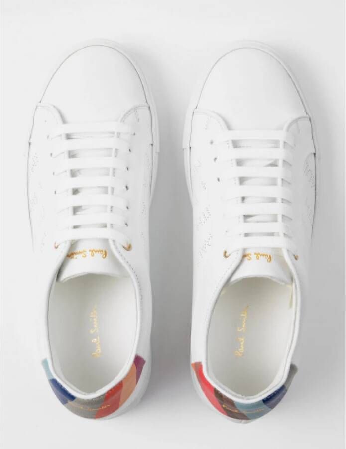 Paul Smith Low-Top Sneakers blanche perforu00E9e logo cuir basso Pau in wit - Foto 5