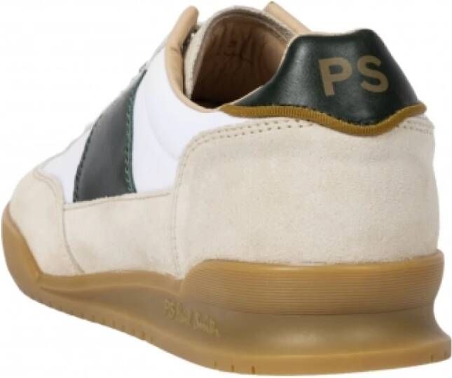 Paul Smith Witte Nylon Suède Sneakers met Groene Rand Beige Heren