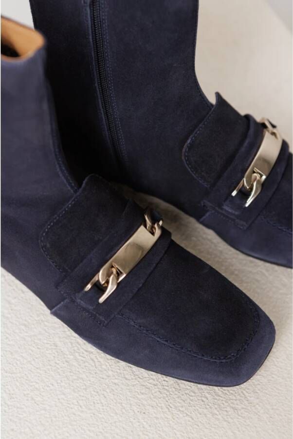 Pedro Miralles Velour Navy Kettingdetail Enkellaars Blue Dames