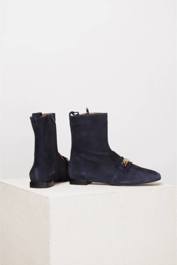 Pedro Miralles Velour Navy Kettingdetail Enkellaars Blue Dames