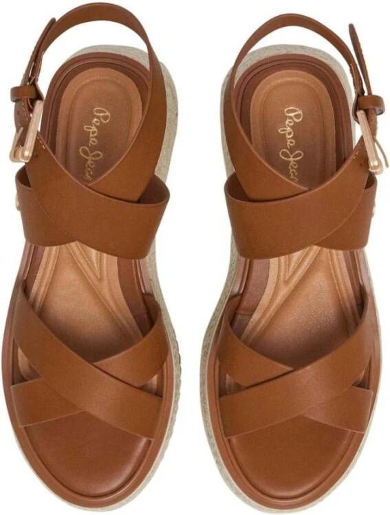 Pepe Jeans Natuur Plateau Sandalen Bruin Kruisband