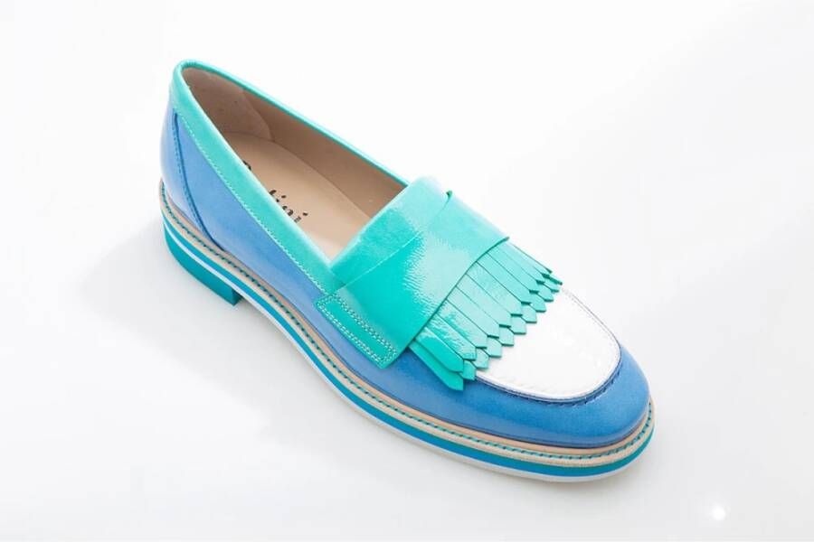 Pertini Blauw Groen Wit Leren Loafer Blue Dames