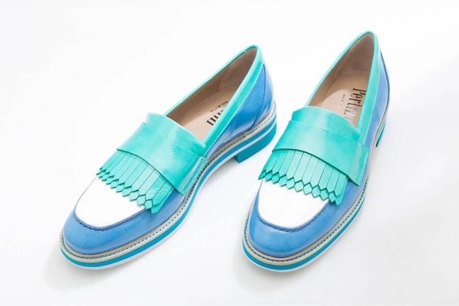 Pertini Blauw Groen Wit Leren Loafer Blue Dames