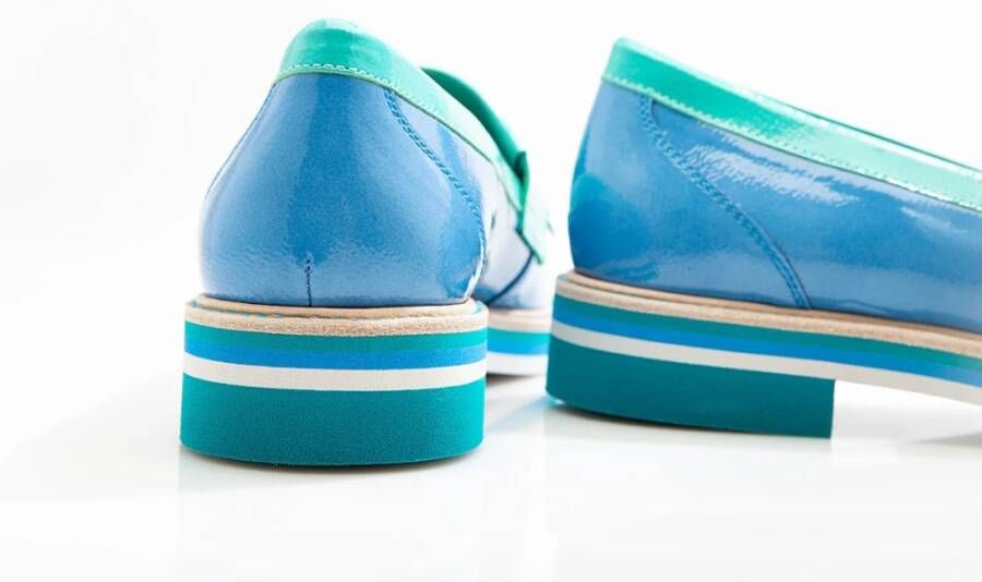 Pertini Blauw Groen Wit Leren Loafer Blue Dames