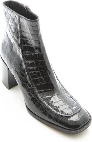 Pertini Zwarte Croco Print Leren Enkellaars Black Dames