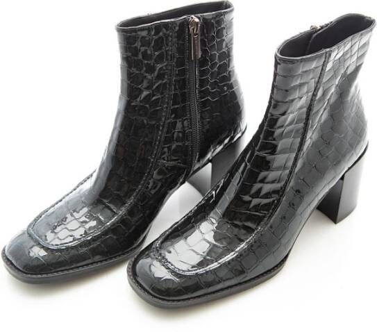 Pertini Zwarte Croco Print Leren Enkellaars Black Dames