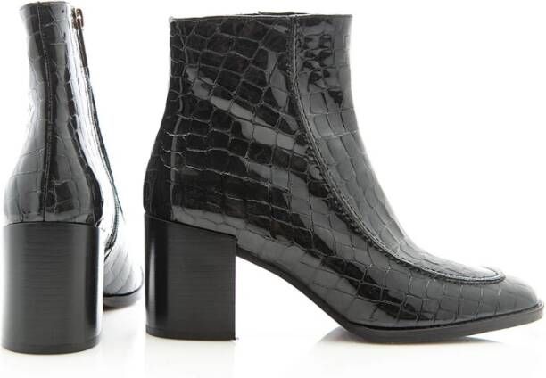 Pertini Zwarte Croco Print Leren Enkellaars Black Dames