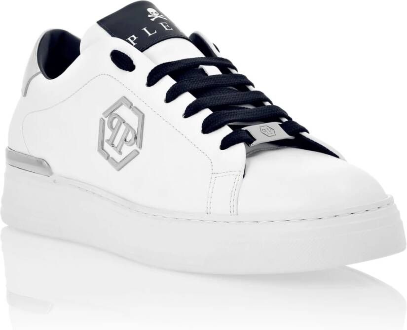 Philipp Plein Blauwe Leren Sneakers Platte Schoenen White Heren
