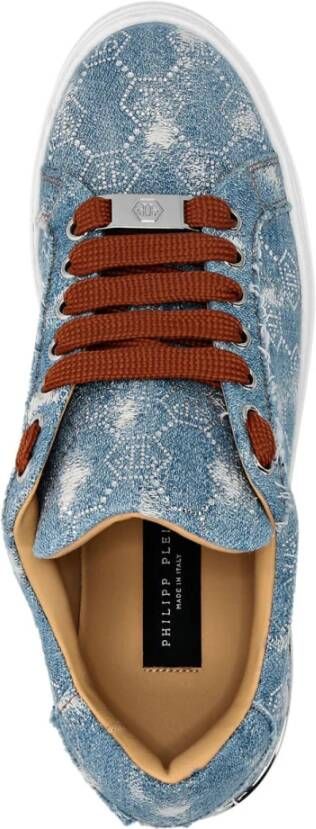 Philipp Plein Denim Lo Top Sneakers Monogram Strass