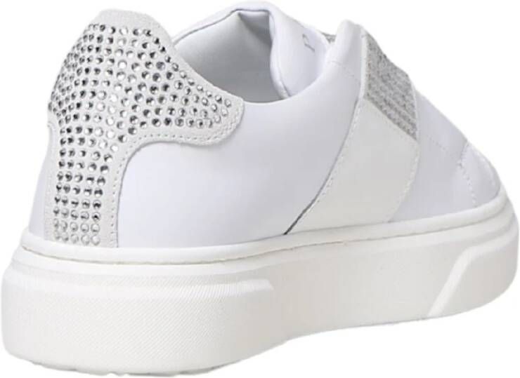 Philipp Plein Witte leren sneakers met suède inzetstukken en zilveren strass Wit Heren