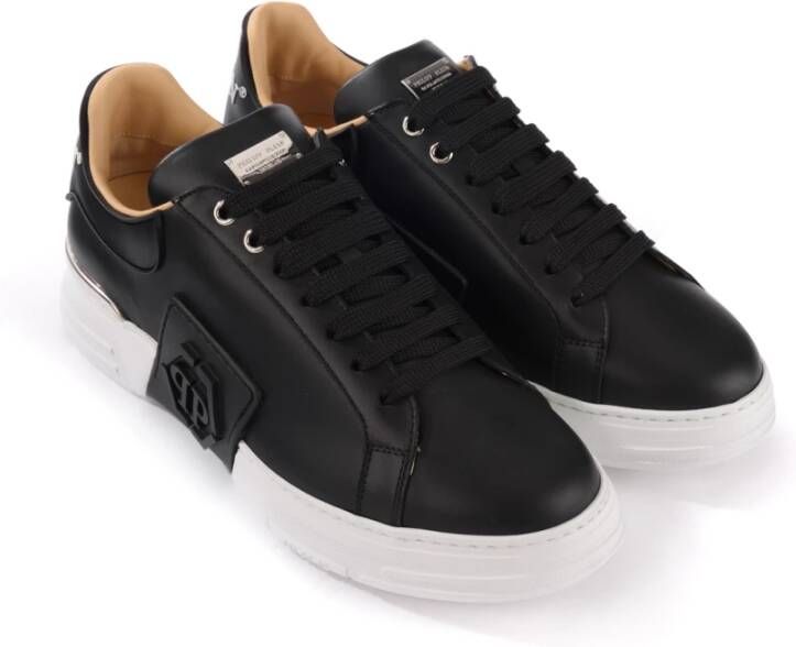 Philipp Plein Zwarte Leren Lo-Top Hexagon Sneakers Zwart Heren