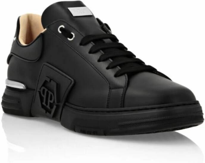 Philipp Plein Zwarte Leren Hexagon Sneakers Zwart Heren