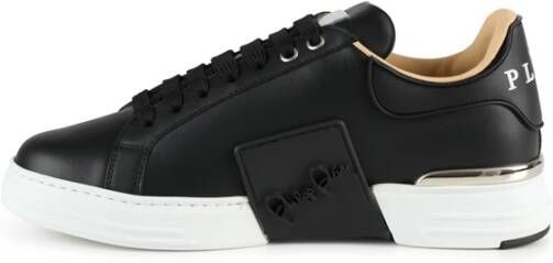 Philipp Plein Zwarte Leren Lo Top Hexagon Sneakers Zwart Heren Schoenen