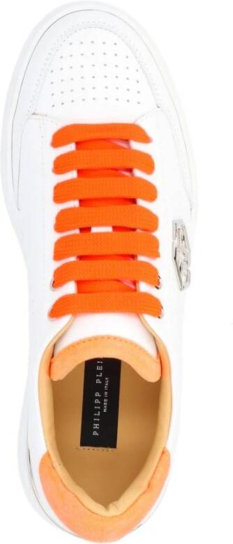 Philipp Plein Wit en Oranje Geperforeerde Leren Sneakers White Heren